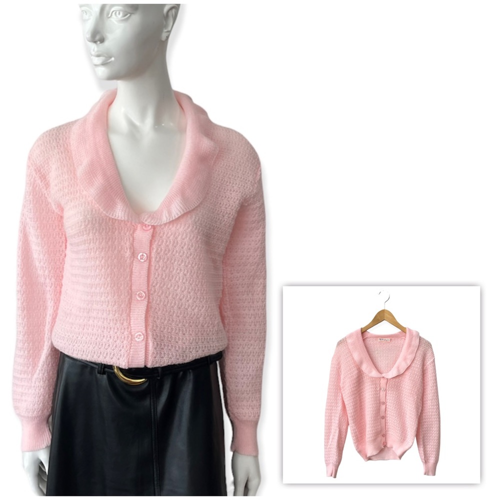 Vintage Shell Pink Pointelle Knit Cardigan